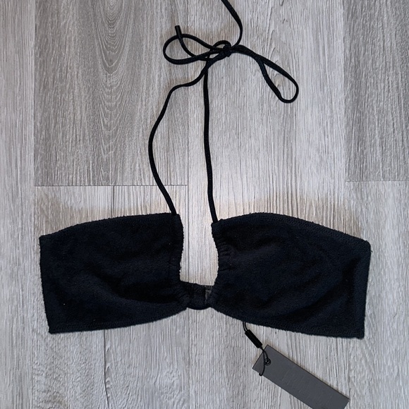 Black terry cloth Astro top with string bottom swimsuit set. - Picture 10 of 14